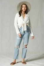 Connie Slub Gauze Shirt - Ivory White