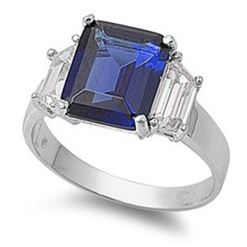 Blue CZ Unique Modern Solitaire Ring Sterling Silver Band Sizes 5-12