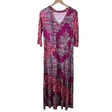 Soft Surroundings Womens Pink Purple Paisley Boho Stretch Maxi Dress Small