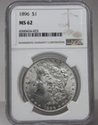 NGC MS62 1896 $1 Morgan Silver Dollar   [113GRA]