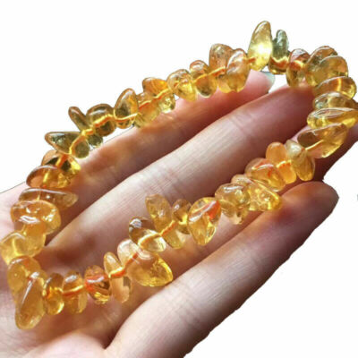 Natural Citrine Stone Chip Bracelet Gold Yellow Crystal Quartz