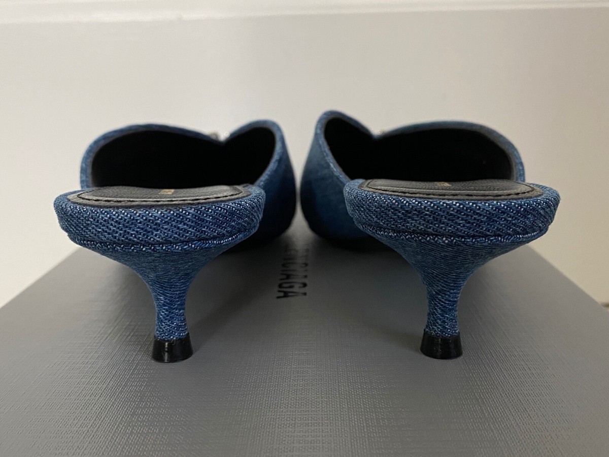BALENCIAGA ナイフヒルミュル 785660WBDK0 8010 NIB Balenciaga BB Logo Knife Blue Denim Pointed Toe Mule