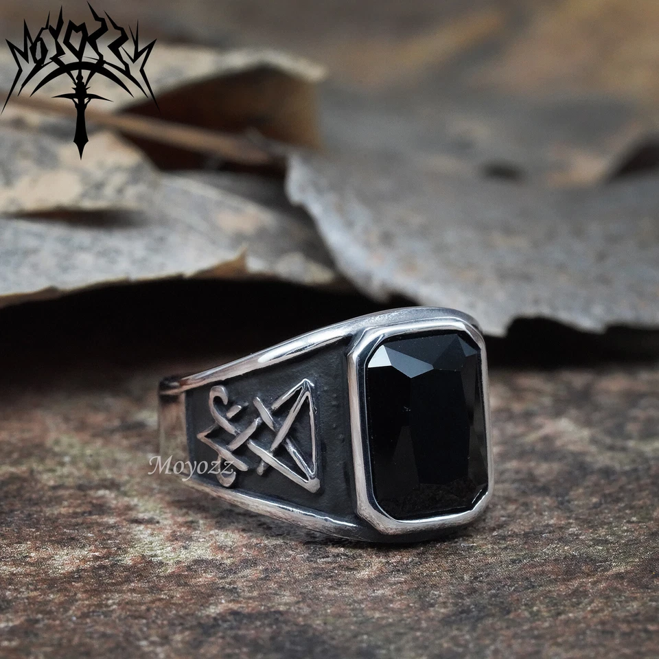 Модные мужские покрытием из нержавеющей стали черный обсидиан камень кольцо мужчин размер 7-15 подарок - Изображение 4 из 4