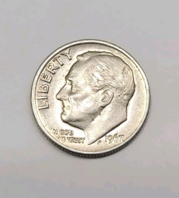 1967 Roosevelt Dime Double Die Obverse And Reverse. Off-Center. 