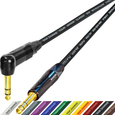 Van Damme gerade auf rechtwinklig Stereo TRS 1/4'' Klinke Kabel Neutrik schwarz/gold