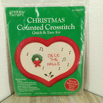 Cross Stitch Kit Deck The Halls 1988 Hobby Kraft Collectible Needle Crafts
