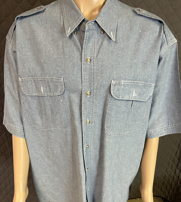 Red Head Blue Short Sleeve Button Down SHIRT Men s XL