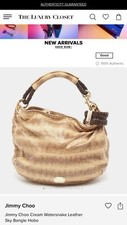 JIMMY CHOO Snakeskin Bangle Bracelet Real Light Soft Boho Tote Bag Leather Brown