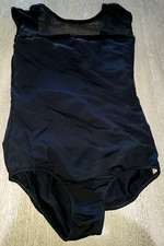 girls SOLID BLACK DANCE LEOTARD size 12/14 sheer top inset velvet trim