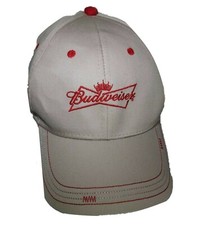Budweiser Embroidered Beige & Red Adjustable Strap Cap Hat Anheuser-Busch Beer