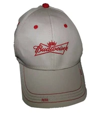 Budweiser Embroidered Beige & Red Adjustable Strap Cap Hat Anheuser-Busch Beer