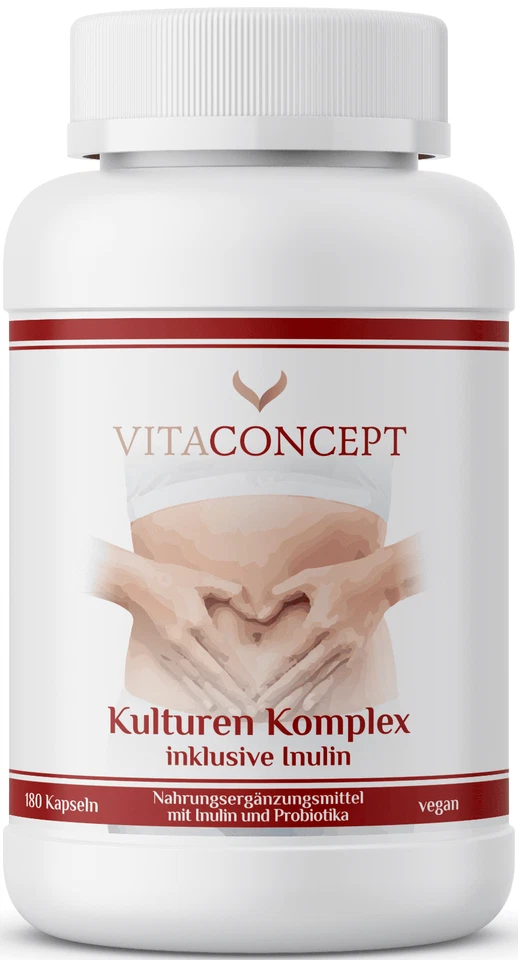 VITACONCEPT Kulturen Komplex mit Inulin | 180 Magensaftresistente Kapseln | Mikroverkapselt