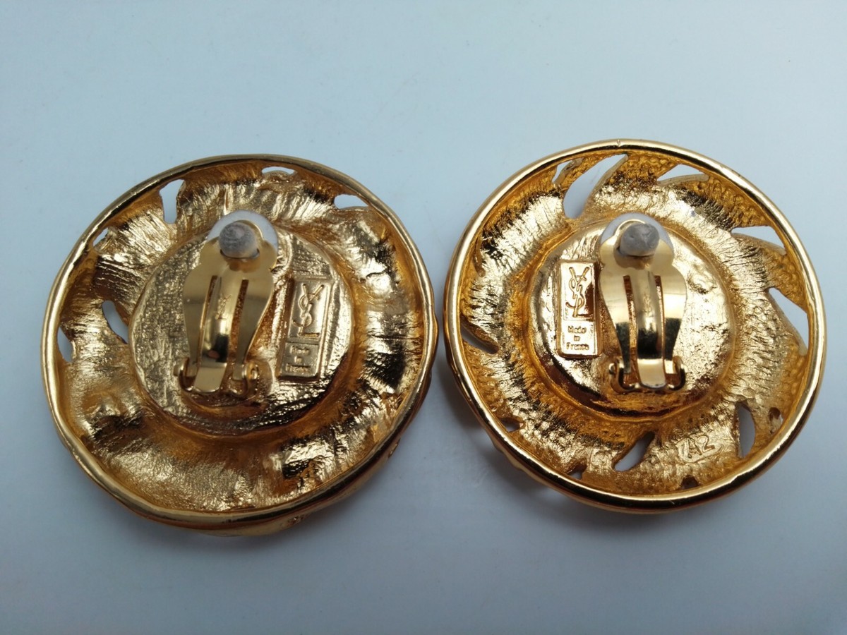 Boucles D'oreilles Clips Yves Saint Laurent Paris – Vintage, Métal Doré, Excellent état