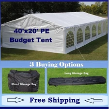 Budget PE Party Canopy - 3 Options - 40'x20' Tent, Short Bag, or Long Bag