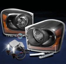 FOR 2004-2005 DURANGO CRYSTAL REPLACEMENT HEADLIGHTS BLACK W/DRL LED+HID KIT