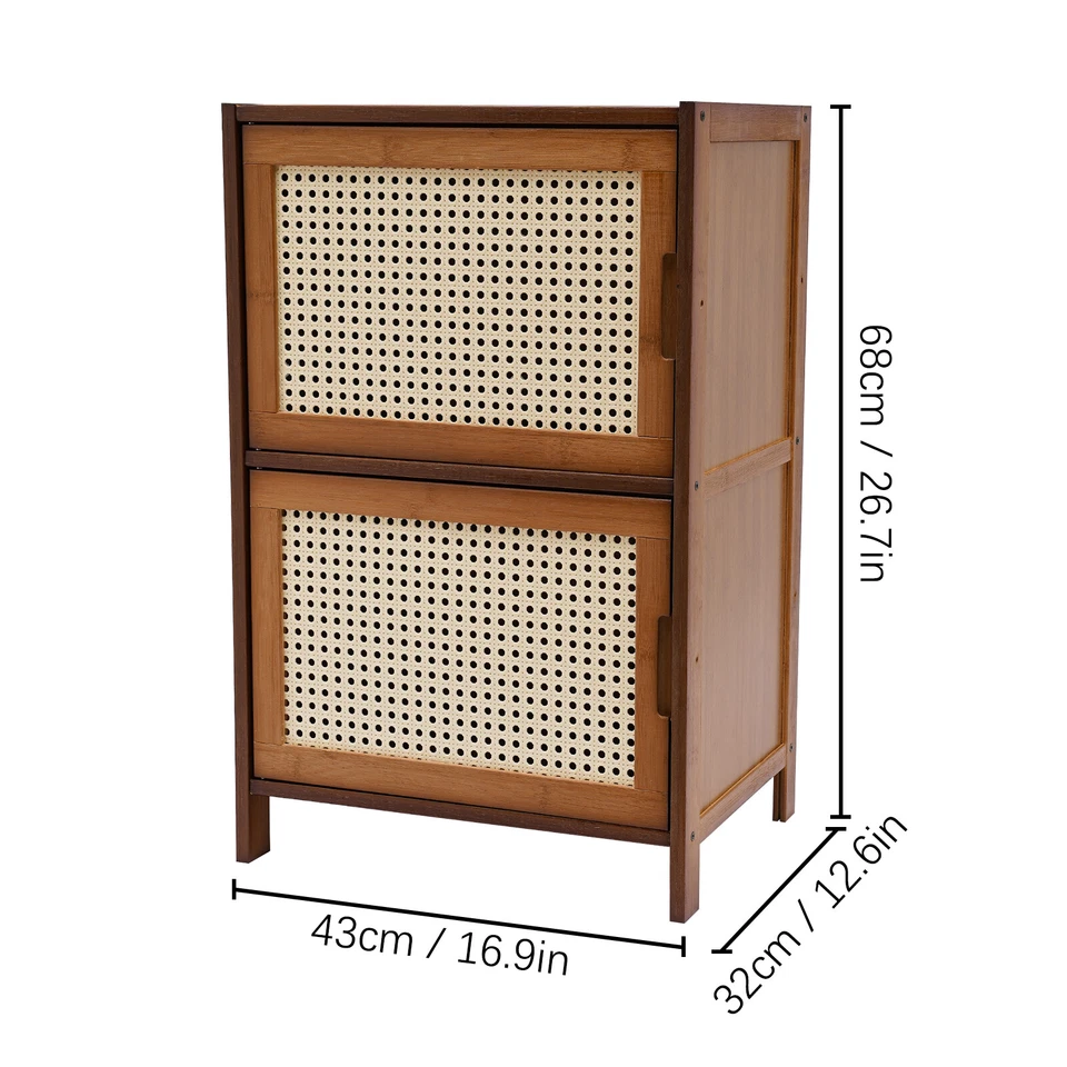 Mesita de noche de bambú de diseño moderno de 2 niveles mesita de noche de pie Foto 4 de 4