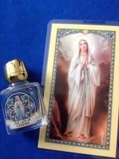 HOLY WATER Glass Bottle OUR LADY OF LOURDES Italy Color Holy Card 2-1/4 Empty