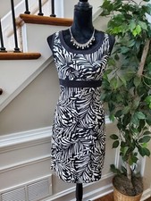Chaps Women's Black & White Polyester Round Neck Sleeveless Knee Length Dress 6