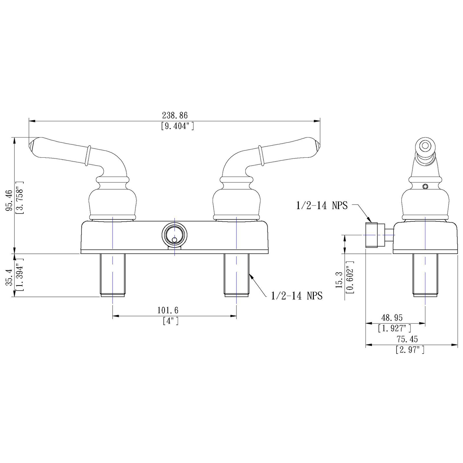 RV/Motorhome Two Handle Shower Faucet Valve Diverter Brushed Nickel