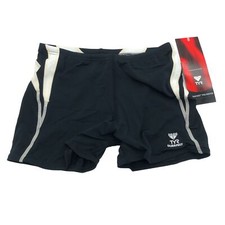 TYR Boys Solid Splice Boxer Swim Shorts Drawstring Black White 26