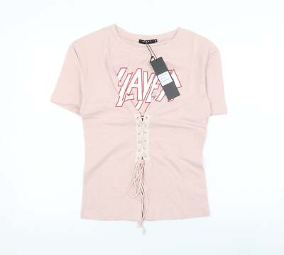 Acht rosa Baumwolle Basic-T-Shirt Größe M runder Ausschnitt - Slayer Schnürung