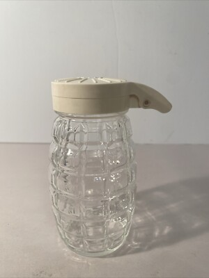 #ad Clear Glass honeycomb shape honey Syrup Dispenser With Plastic Top 5 1 8” $8.62