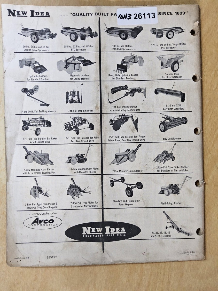 New Idea No. 176 Elevator, Operator's/Parts Manual PE-134, 1964