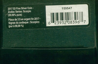 2017 Canada S$3 Zodiac Series Scorpio BOX & COA OGP ONLY NO COINS