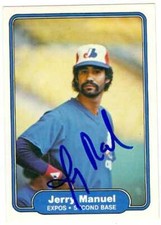 Jerry Manuel autographed Baseball Card (Montreal Expos) 1982 Fleer #195