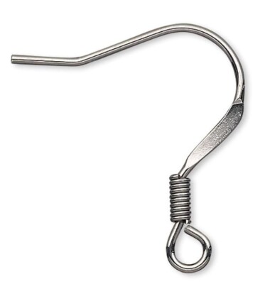 Ear Wire, 10 Pair Stainless Steel 16mm Flat Fishhook with 3mm Coil & Open Loop