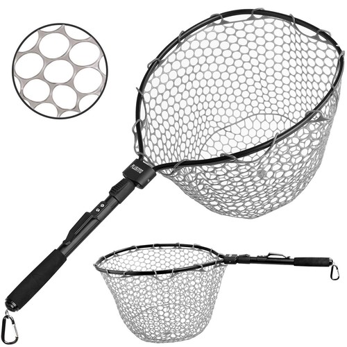 Fly Fishing Net Fish Landing Net, Trout Bass Net Soft Rubber Mesh Catch and R...