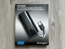 Kensington UA3000E Network Adapter USB 3.0 Gigabit Ethernet & 3 Port Hub Black