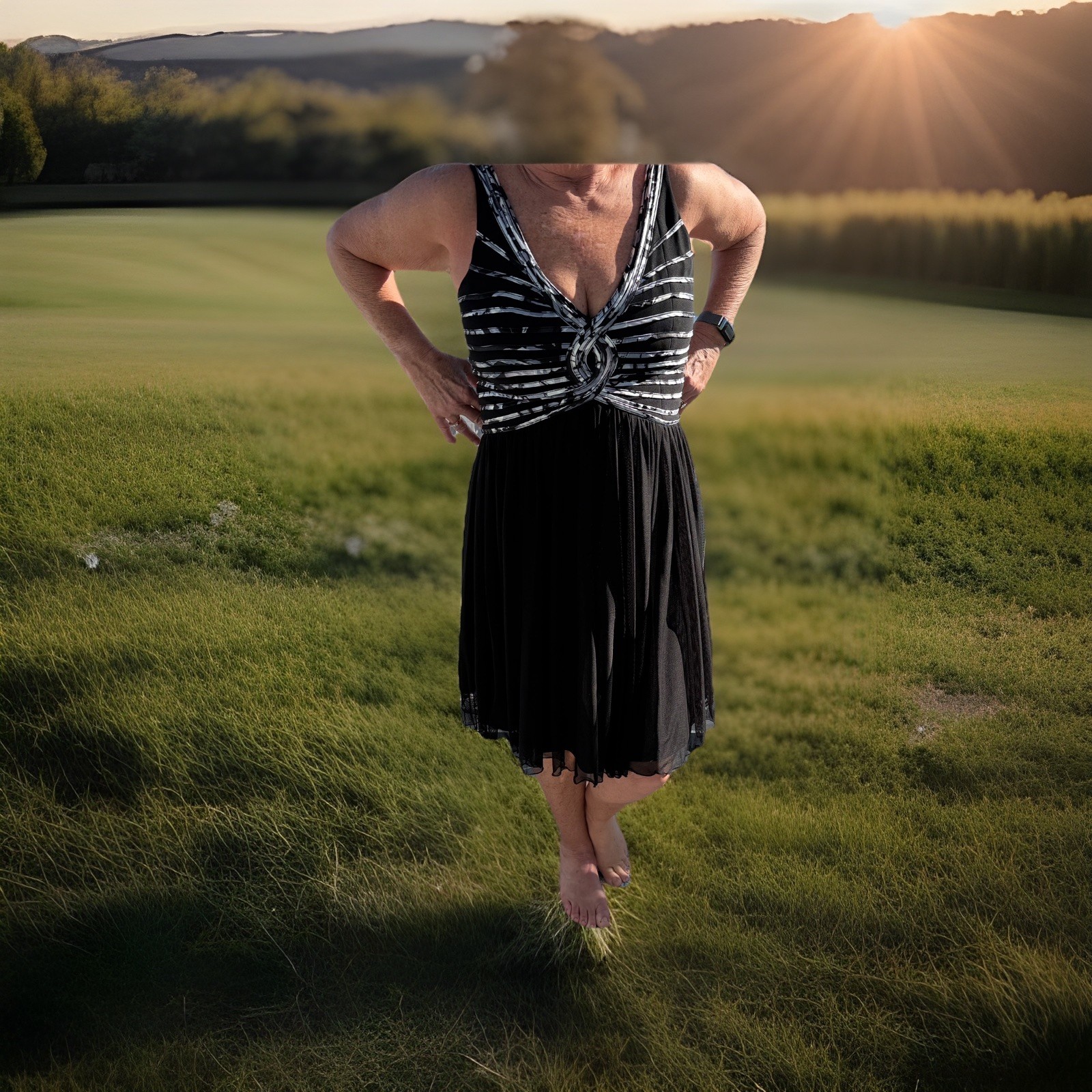 Sandra Darren Black White Striped Pleated A-Line V-Neck Sleeveless Dress Size 10