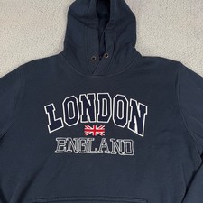 London England Union Jack Hoodie Sweatshirt Men's XL Embroidered Blue Comfy