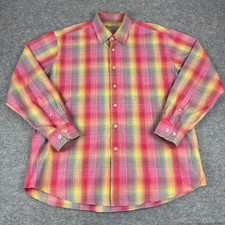 Alan Flusser Button Down Shirt Plaid Colorful Long Sleeve Mens Large L