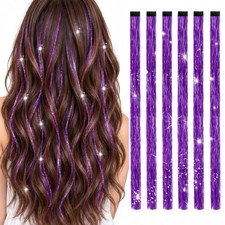 Colorful Hair Tinsel Clip-In Extensions, 12 Shades, 19.7 Inch Sparkly Fairy Hair