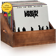 Wooden Vinyl Record Storage Crate Holds 60 LP Albums Solid Wood Organizer Box