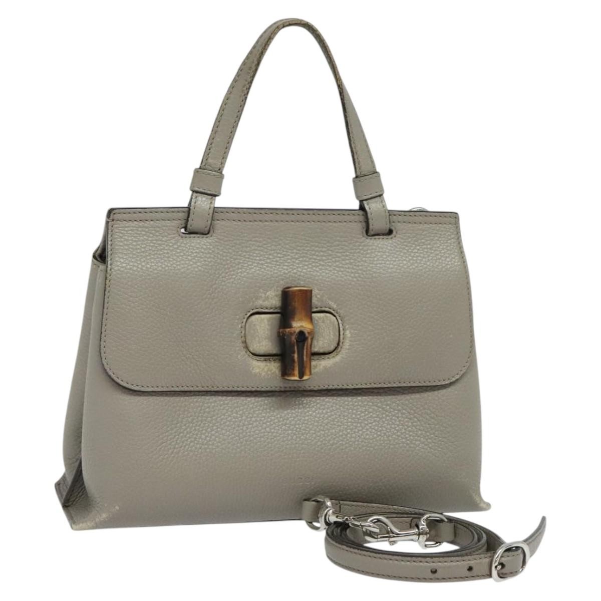 GUCCI Bamboo Daily Hand Bag Leather 2way Gray Silver 370831 Auth
