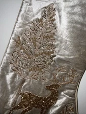 CHRISTIAN LACROIX SILVER GOLD BEADED CHRISTMAS TREE REINDEER 22” STOCKING NWT