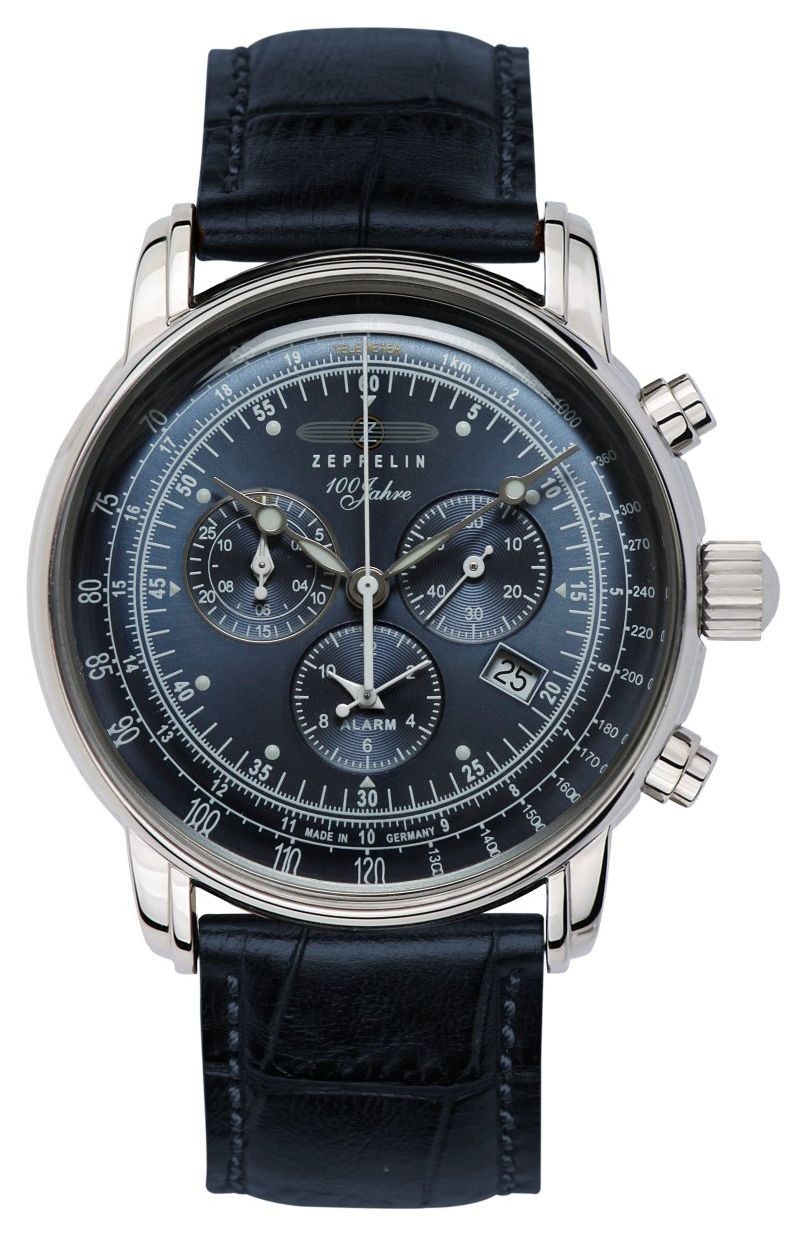 Zeppelin 100 Jahre Quartz Chronograph (42mm) Blue Dial / Blue Leather 7680-3