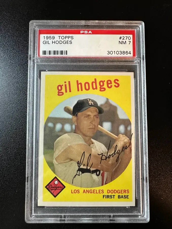 1959 TOPPS BASEBALL #270 GIL HODGES (HOF) LOS ANGELES DODGERS PSA 7 NM Centered