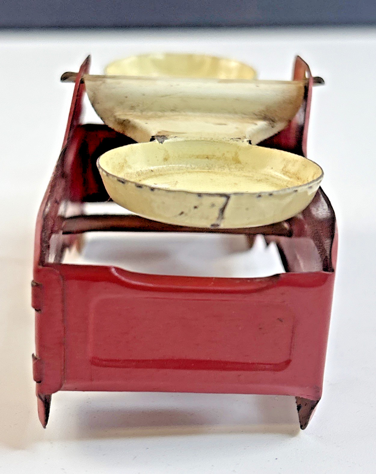 Vintage 1950's Tin Toy Balance Scale Miniature Red & White