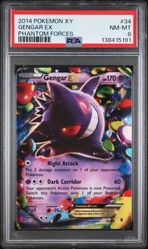 2014 POKEMON XY PHANTOM FORCES #34 GENGAR EX PSA 8