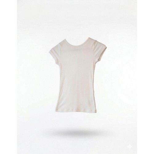 Btween Ribbed Short Sleeve Basic Top Slim Fit Crew Neck Stretch White 7