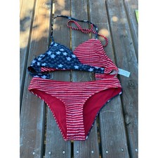 Hollister Flag Stars and Stripes Two-Piece Bikini red White Blue Patriotic XS
