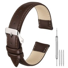 Leather Watch Band, 20mm Release Watch Strap for Men, Drak Brown