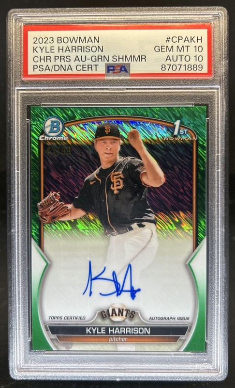 2023 Bowman Kyle Harrison Chrome Auto Green Shimmer Refractor 1st #/99 PSA 10 10