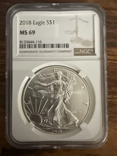 💎 2018 American Silver Eagle NGC MS69 🦅 1 oz .999 Silver