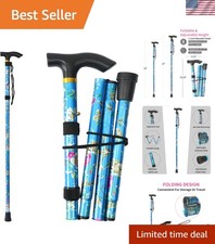 Stylish Floral Blue Folding Cane - Lightweight, Adjustable 33-37 Inches
