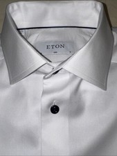 ETON MENS WHITE PREMIUM COTTON SLIM-FIT DRESS SHIRT SIZE 15/33-34 250